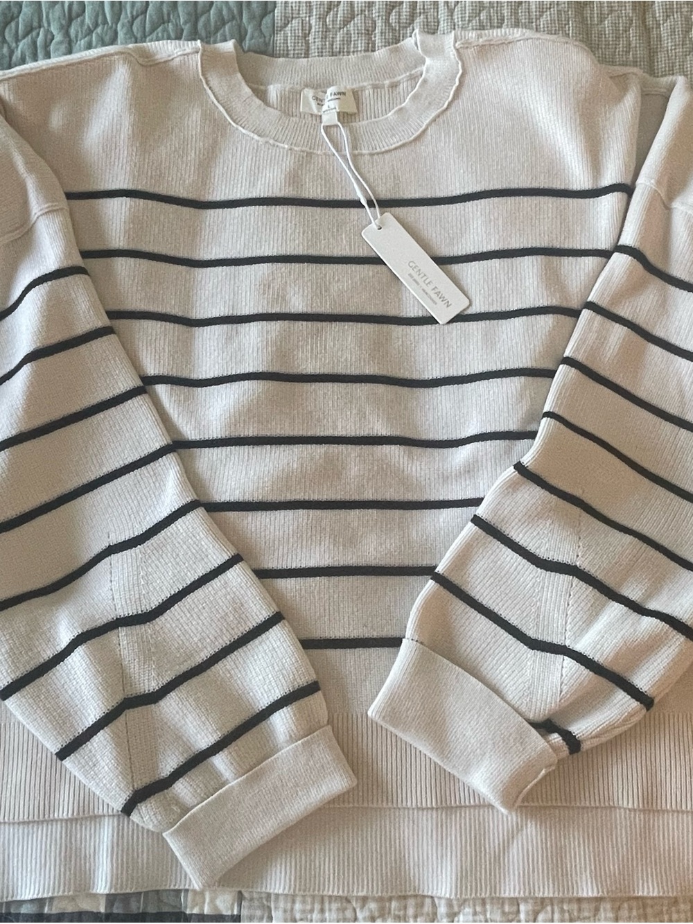 Gentle Fawn Echo Pullover Cream and Black Striped Crewneck Sweater